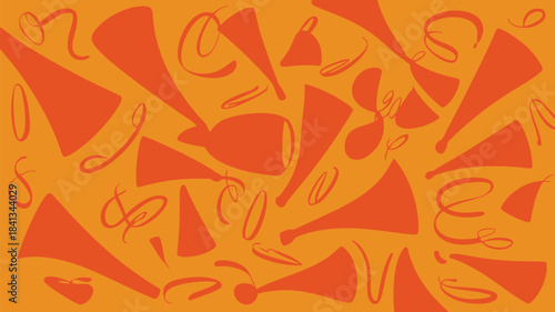 Vibrant Orange Abstract Pattern: Festive Shapes & Swirls Background Design