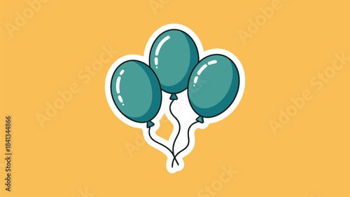 Teal Celebration Balloons on Yellow Background - Festive Event Illustration
