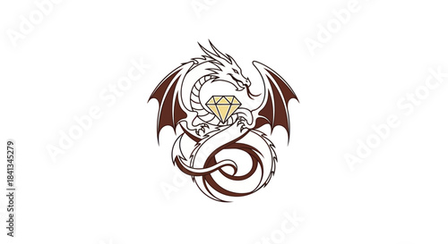 Dragon with gemstone illustration isolated on white background vector