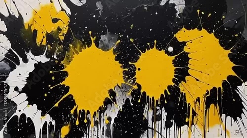 躍動する色彩の爆発：黒と黄色のスプラッシュアート