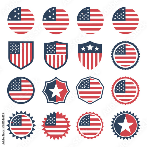 American flag symbols set flat design isolated on transparent background design element for american patriotic holidays national events celebration and design