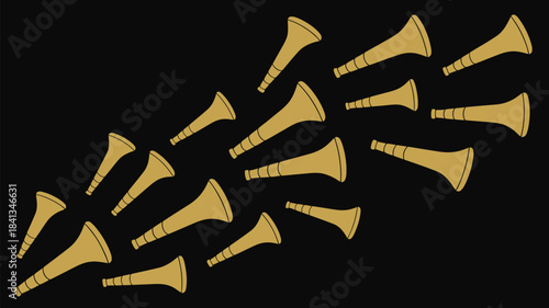 Golden Trumpets & Horns Design on Black - Music, Celebration, Festive