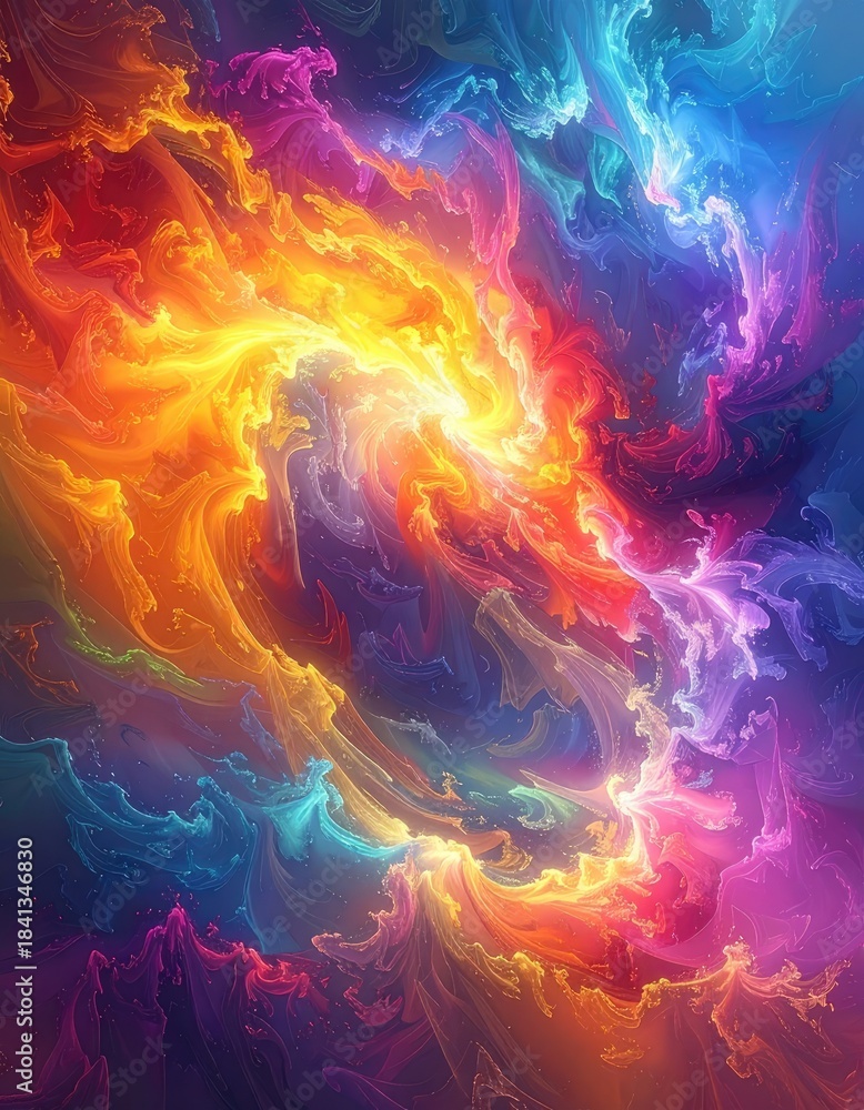 Fototapeta premium Vibrant abstract explosion of luminous, swirling colors creating ethereal energy patterns.