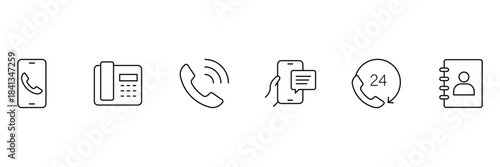 Phone line icon set. Contact icons set. Tele communication or communication symbol. Containing contact, calling, communication, call, message, smartphone, and more. Vector illustration.