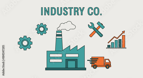 Flat design vector of industrial production logistics tools manufacturing and business growth