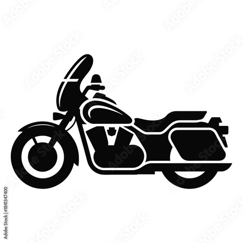 Classic chopper motorcycle black silhouette, isolated vehicle icon, cruiser bike, heavy motorbike, vintage style two wheeled transport