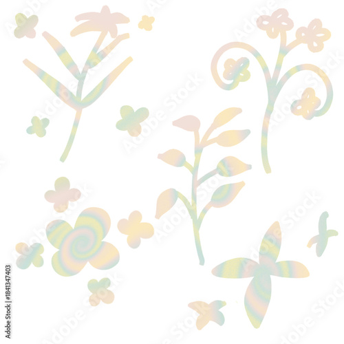 Pastel Doodle Flower Clipart | Abstract Swirl Shapes PNG | Soft Gradient Elements for Aesthetic Graphic Design