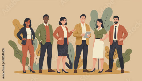 Confident diverse business professionals standing together Teamwork and success concept