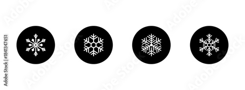 Snowflake Icon Set, Winter Symbols, Holiday Graphic Elements, Minimal Snowflake Badges, Seasonal Winter Icons, Vector illustration.