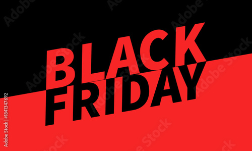 Black Friday Sale Banner in Bold Red and Black Colors for Retail Promotions, Black Friday Promotional Graphic, Modern Sale Poster, Red and Black Discount Advertisement, Black Friday Marketing Banner.