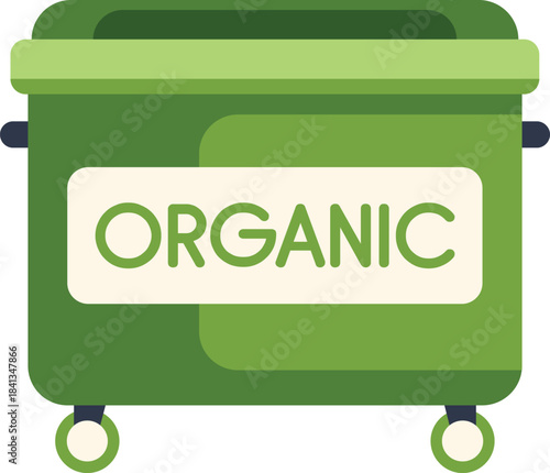 Green wheeled container promoting organic waste sorting for composting and environmentally responsible waste management