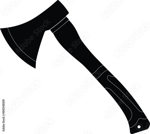 Silhouette of a hatchet with a plastic handle side view vector illustration. Axe vector illustration
