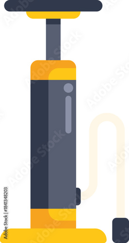 Yellow bicycle pump with a black handle, commonly used for inflating tires and other inflatable objects