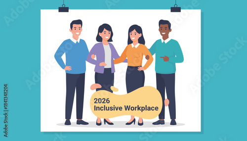Diverse team promotes inclusion and equality in the 2026 workplace Business partnership concept