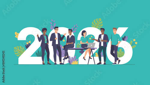 Professional diverse team planning for 2026 Corporate future teamwork and success concept