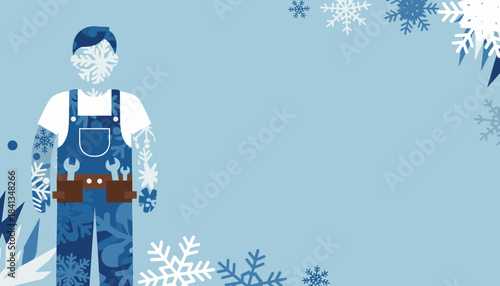 Professional technician character illustration for cold maintenance HVAC or refrigeration service with copy space