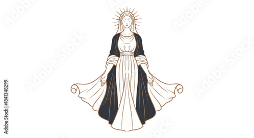 Elegant female figure illustration gold and black attire with halo graphic element