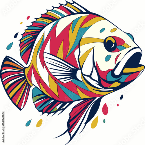 Geometric Oscar fish vector art with vibrant colours, polygonal shapes, and modern abstract design, perfect for digital and print projects