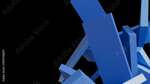 Abstract Blue Geometric 3D Shapes on Black Background