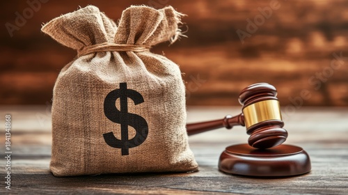 The image of a judges gavel alongside a money bag symbolizes the intertwined nature of legal financial matters, emphasizing the significance of justice within the realms of law and monetary dealings