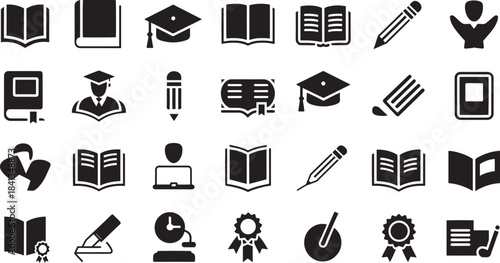 Education icons set, school and learning symbols, academic achievement icons