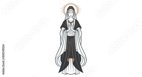 Elegant illustration of a serene figure with halo and flowing robes