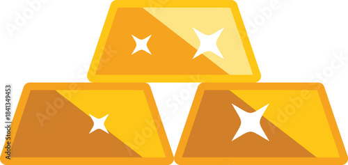 This simple illustration features three gold bars stacked on top of each other, sparkling on a white background