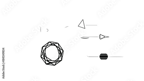 Geometric shapes icons set with circle triangle arrow and cylinder objects on white background for design and illustration