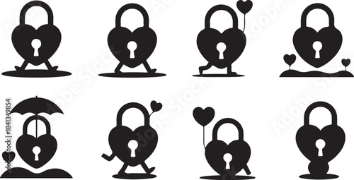 Heart Shaped Padlocks with Legs and Accessories in Various Poses security