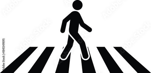Pedestrian Crossing Silhouette Vector – Minimalist Zebra Crosswalk