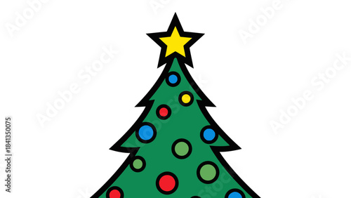 Festive Spruce: A vibrant cartoon depicts a decorated spruce, radiating holiday cheer, with a bright star topping the tree.