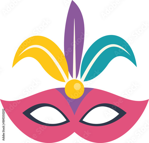 Pink carnival mask with colorful feathers is getting ready to celebrate mardi gras