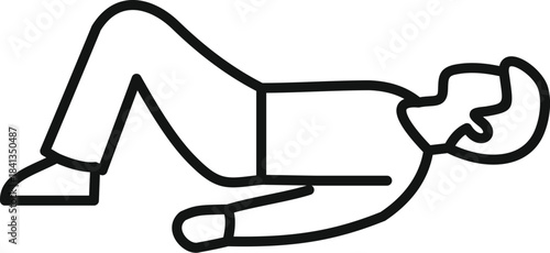 Man performing leg raises exercise, strengthening core muscles, simple outline vector icon