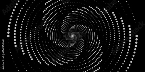 Swirling radial background. Black and white Halftone dotted background Pop art overlay texture. Hand drawn NOT AI