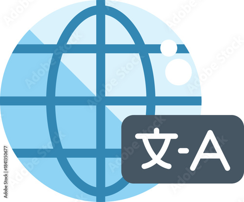Globe icon with language translation symbols representing international communication and the need for translation services