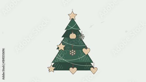 Christmas Tree Festive Charm: A hand-drawn Christmas tree adorned with ornaments. A visual that embodies festive cheer and the essence of the holiday season.
