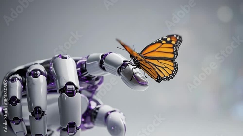 Robotic Hand Gently Holds Delicate Butterfly Symbolizing Future Technology.