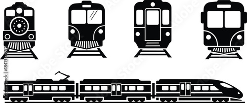 Train and Railway Transportation Silhouette Set Vector 
