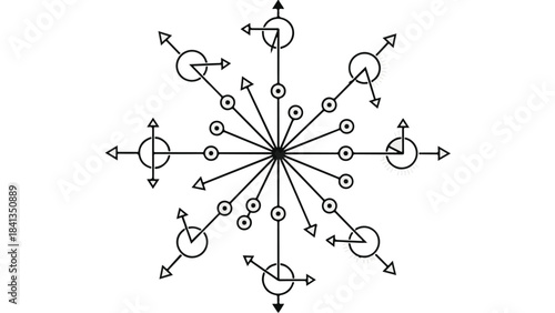 Geometric abstract diagram with intersecting lines and circles, modern minimalist design element for business, science, or technology concepts