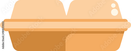 Disposable food container with two compartments is holding a food delivery order