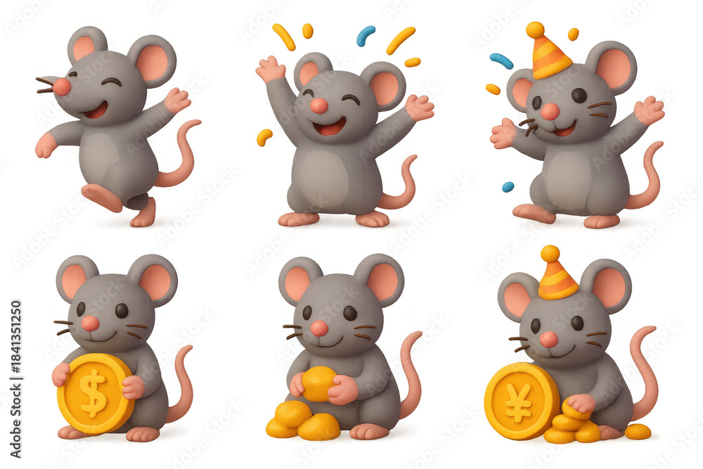Naklejka premium Festive rat icons for celebrations and financial themes
