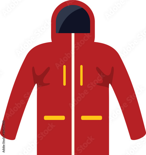 Red winter jacket with zipper and pockets, keeping you warm during the cold season