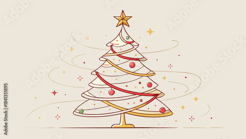 Very beautiful simple yet elegant one-line Christmas tree illustration with a smooth continuous stroke, perfect for holiday cards, festive branding, minimal seasonal artwork, and modern winter-themed 