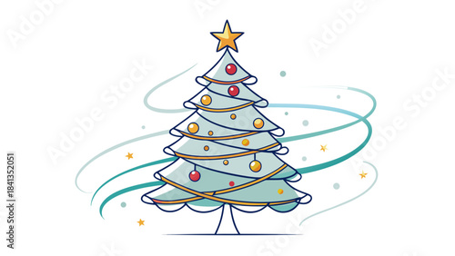 Very beautiful simple yet elegant one-line Christmas tree illustration with a smooth continuous stroke, perfect for holiday cards, festive branding, minimal seasonal artwork, and modern winter-themed 