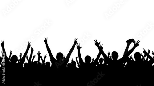many people hands up silhouette isolated on transparent background