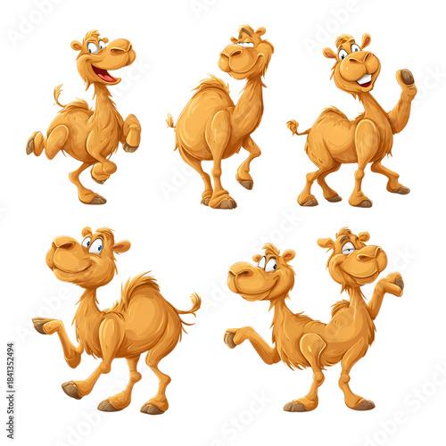 Camels: A lively collection of animated camels, showcasing their unique character with varying poses and expressions. This image offers a glimpse of the desert world.