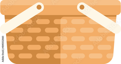 Wicker picnic basket closed with white handles, for a lunch in the countryside