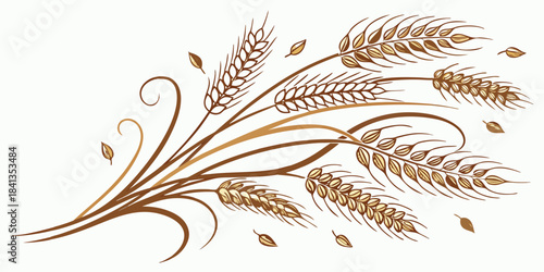 Stylized vector illustration of golden wheat ears, a natural harvest emblem for agricultural themes.