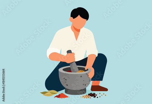 Person grinding spices in a mortar