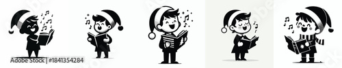 vector silhouette of little boy a singing carol christmas